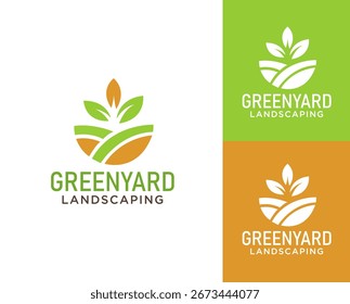 Projeto de logotipo verde natureza folha paisagem tijolo