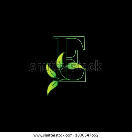 Green Nature Leaf Letter E Initial Logo Icon Concept Monogram leaves with Letter Template