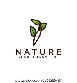Diseño del logotipo de la hoja verde de la naturaleza con el logotipo del vector de forma de línea abstracta
