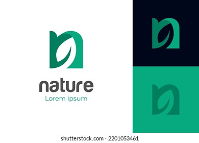 Green Nature with Leaf logo icon, letter N natural Vector Logo Design Template Element