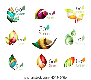 Green nature leaf vector concept icon set. Vector illustration