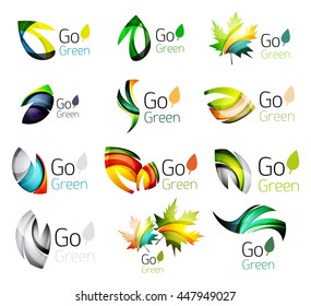 Conjunto de iconos de concepto de vector de hoja de naturaleza verde. Ilustración del vector