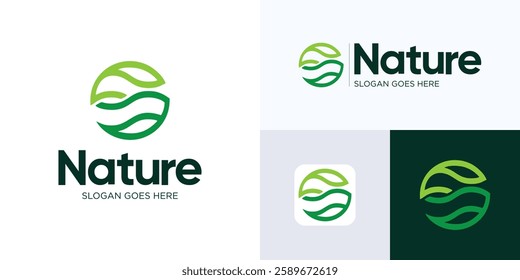 Green Nature leaves logo, Green plant or gardening logo design, Sprout leaf logotype, Agriculture vector logo concept, Ecology of environmental protection, organic icon logo, Nature farm, Letter S