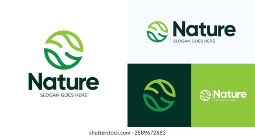 Green Nature leaves logo, Green plant or gardening logo design, Sprout leaf logotype, Agriculture vector logo concept, Ecology of environmental protection, organic icon logo, Nature farm, Letter H