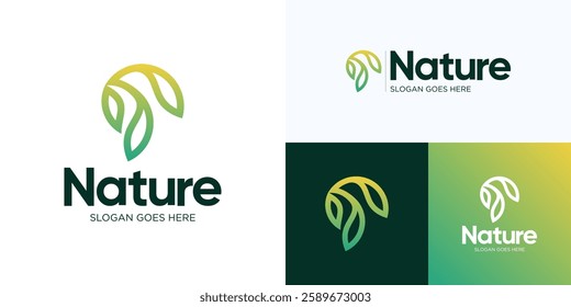 Green Nature leaves logo, Green plant or gardening logo design, Sprout leaf logotype, Letter P agriculture vector logo concept, Ecology of environmental protection, organic icon logo, Nature farm