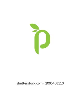 Green Nature Letter P Leaf Vector Logo