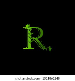 Green Nature letter R leaf icon logo design concept with floral icon design for stamp, business, identity
