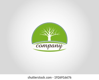 Green nature logo with branch tree silhouette symbol. Vector logo design template element