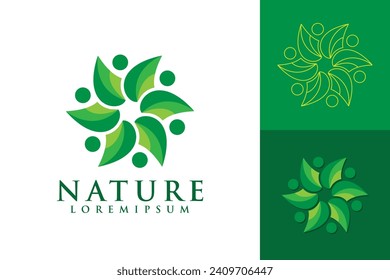 Green nature logo design symbol of natural beauty and organic food circular leaf concept