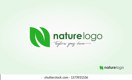 Green Nature Logo. Leaf icon letter N Vector Logo Design Template Element