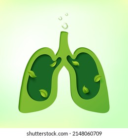 Green Nature lung with Leaves.Earth day and world environment day concept.Paper art of ecology and environment.Vector illustration.
