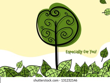 Green nature modern creative vector background with beauty tree and leaf