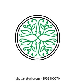 green nature ornament circle leaf logo design