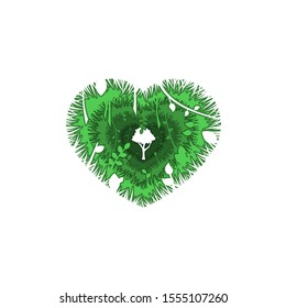Green Nature Paper Cut Leaf Forest Silhouette Abstract Vector Tree