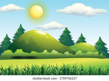 Landscape Cartoon Background Vector Illustration Green Stock Vector ...