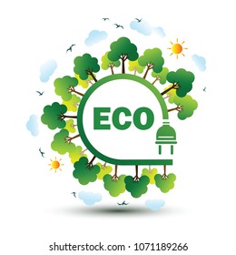 Green nature sustainable nature concept with plug,vector illustration