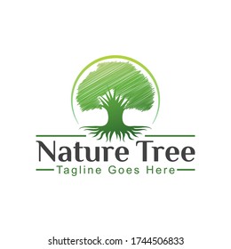 Logo de gradiente de vida de árboles de naturaleza verde, plantilla de diseño vectorial del logotipo de planta fresca