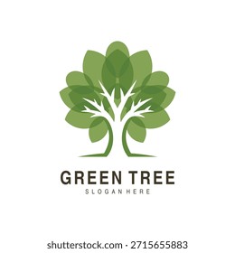 Green nature tree logo design illustration with leaves