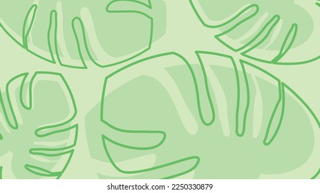 Green Nature Tropical Banner Background Template with Abstract Line Monstera Leaf Pattern for Wallpaper and Website