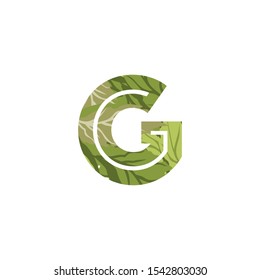 Green Nature Tropical Letter G logo.  Vector design concept tropical green leaves and letter G .