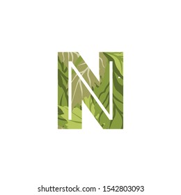 Green Nature Tropical Letter N logo.  Vector design concept tropical green leaves and letter N .