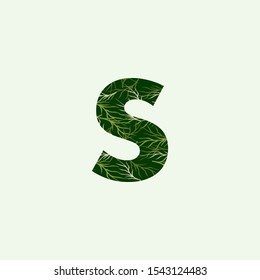 Green Nature Tropical Letter S logo.  Vector design concept tropical green leaves and letter S.