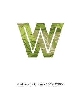 Green Nature Tropical Letter W logo.  Vector design concept tropical green leaves and letter W .