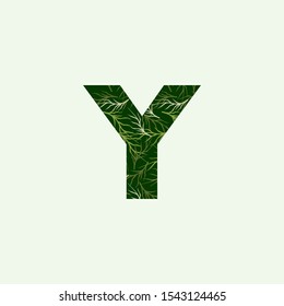 Green Nature Tropical Letter Y logo.  Vector design concept tropical green leaves and letter Y.