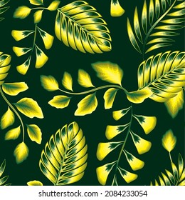 green nature tropical seamless pattern with colorful monochromatic style palm leaf and fern leaves plant. vector design. Jungle foliage illustration. Exotic tropics Summer. print
