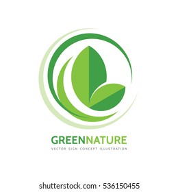 Naturaleza verde - ilustración conceptual del logotipo de la empresa vectorial. Hojas y elementos de diseño. Producto orgánico. 
