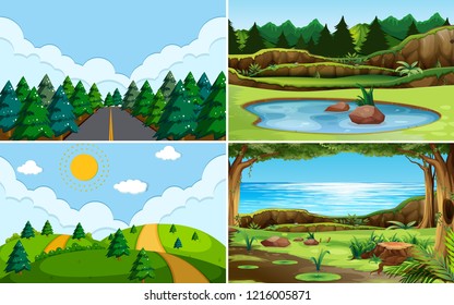 Green nature view landscape illustration