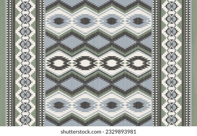 Green Navajo ethnic seamless pattern native american jewelry southwestern ethnic decoration style boho geometric jewelry seamless pattern mexican blanket rug Illustration of a woven rug