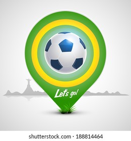 Green navigation pointer icon with soccer ball vector