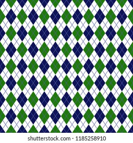 Green and Navy Argyle Seamless Pattern - Green, white, and navy blue argyle design