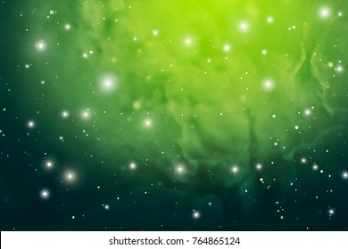 Green nebula in outer space background for astrology calendar or science fiction book cover.