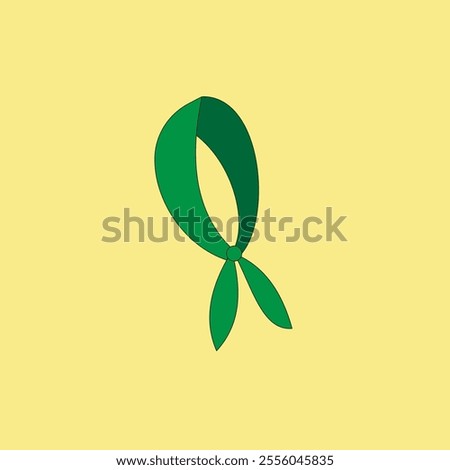 Green neck scarf vector illustration on yellow background. Bandanna neck shawl.