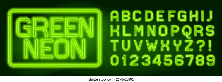 Green Neon Alphabet Font. Neon Color Letters And Numbers. Stock Vector Typescript For Your Design.