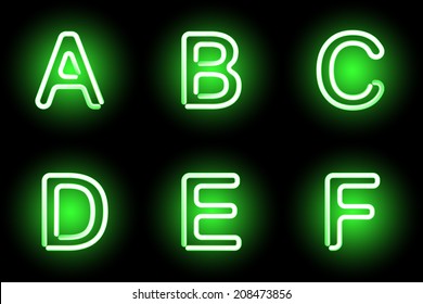 Green Neon Alphabet. Vector Illustration.