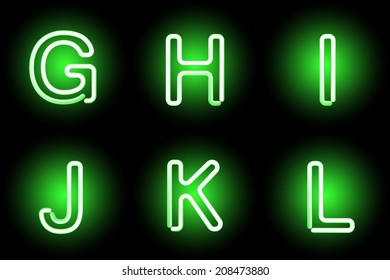 Green Neon Alphabet. Vector Illustration.