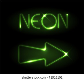 Green Neon Arrow On A Black Background