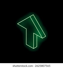 Green neon arrow is pointing up on a black background