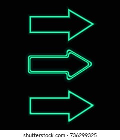 green neon arrows set. neon glowing vector sign