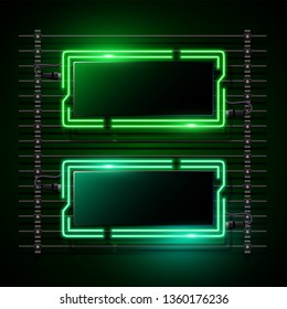 Green neon banner  design. Rectangle banner.