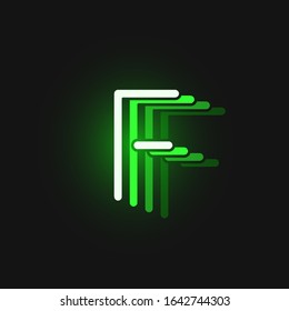 Green neon character font on black background with reflections, vector illustration