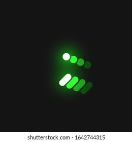 Green neon character font on black background with reflections, vector illustration