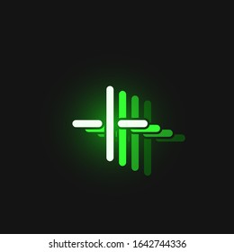 Green neon character font on black background with reflections, vector illustration