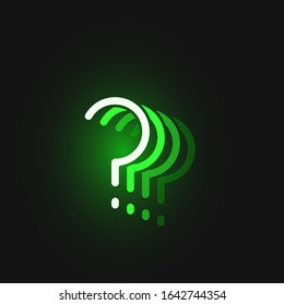 Green neon character font on black background with reflections, vector illustration
