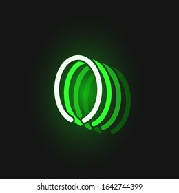 Green neon character font on black background with reflections, vector illustration