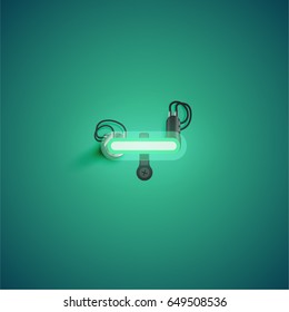Green neon character from a font set on green background, vector illustration