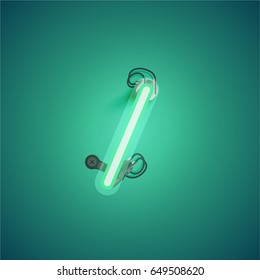 Green neon character from a font set on green background, vector illustration